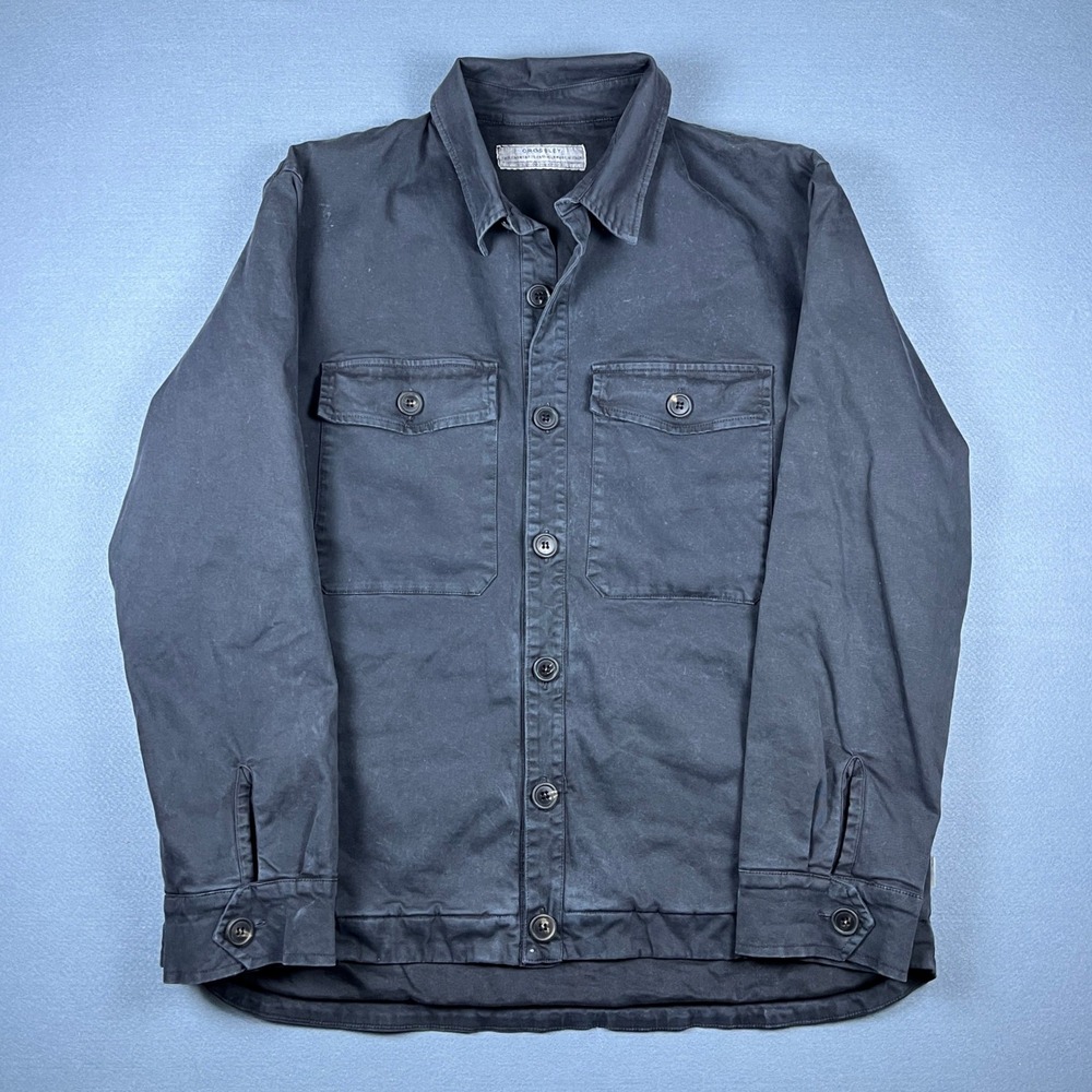 Crossley Italy Mens XXL Faded Black Herringbone Twill Button Front Shirt Jacket